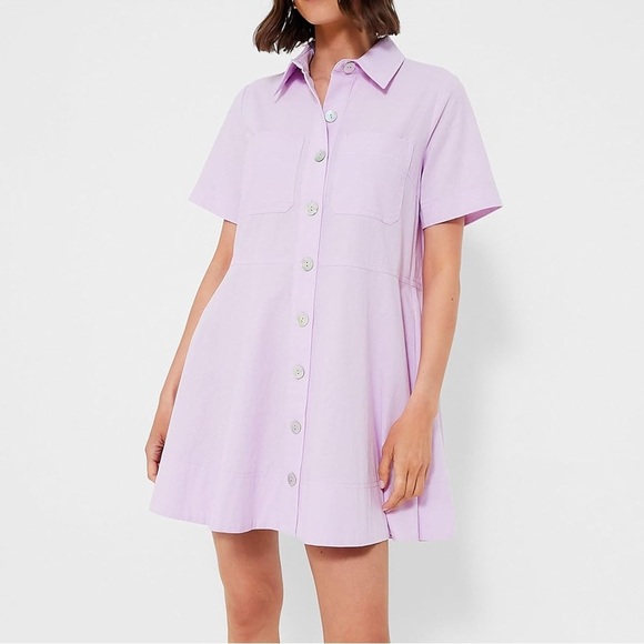 Pomander Place Lilac Meryl Shirt Dress button down pockets short sleeve aline - Picture 1 of 10